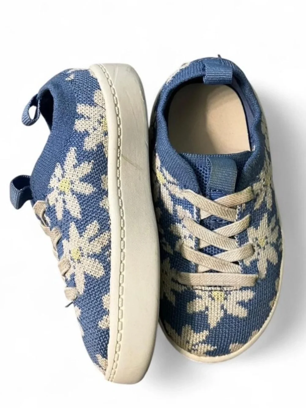 Toddler Girl Size 7 Carter’s Blue & White Floral Stretchy Knit Slip-on Sneakers